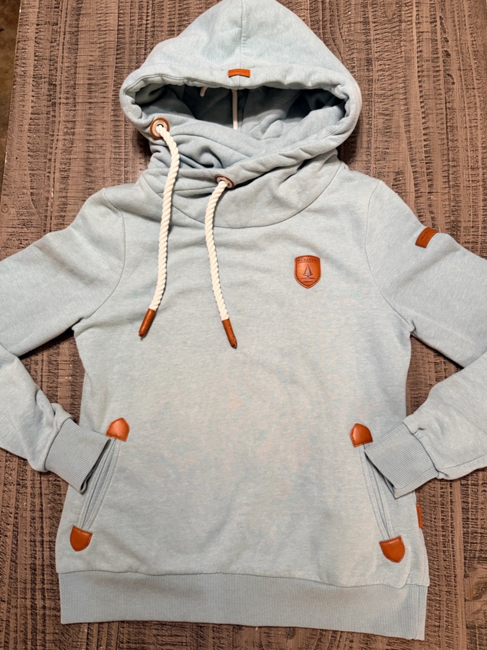 Wanakome Light Blue Green Hooded Pullover with Rope Drawstrings